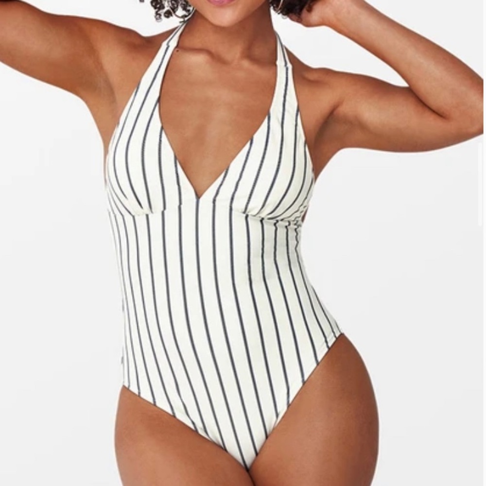 Halter stripe medium one piece swim suit